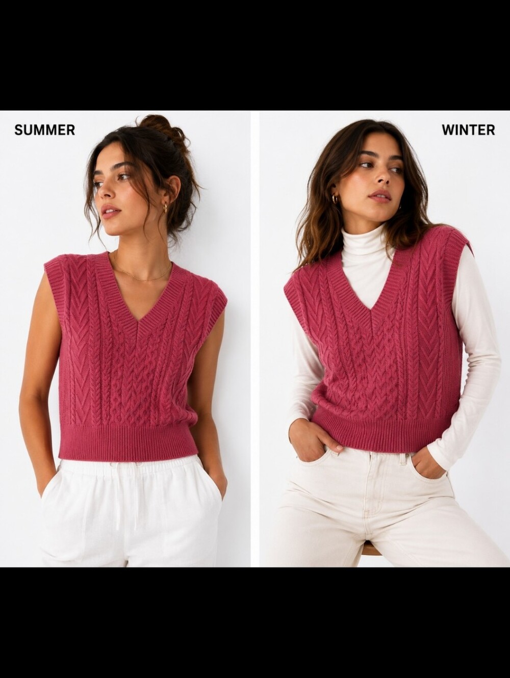 Aritzia Babaton Cropped Cable Knit Sweater Vest Dark Pink Cozy Chic Vest Small